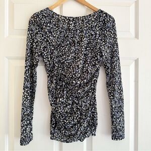 Kenneth Cole‎ New York Floral Mesh Long Sleeve Ruched Top Size PM